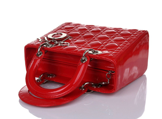 lady dior patent leather bag 6322 red with silver hardware
